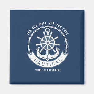 Nautical Spirit Anchor,Wheel, Navy Blue Magnet