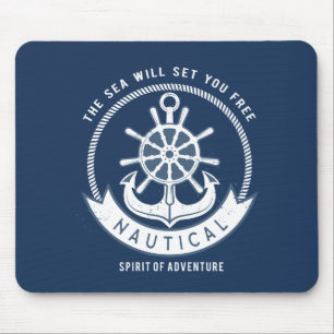 Nautical Spirit Anchor,Wheel, Navy Blue Mouse Pad