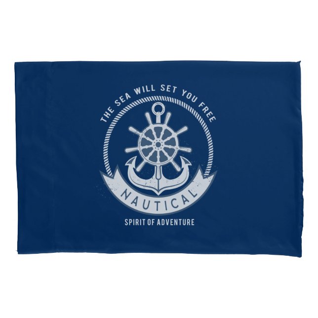 Nautical Spirit Anchor,Wheel, Navy Blue Pillowcase (Front)