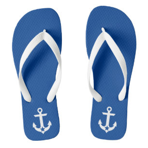 Nautical Star Anchor Blue and White Thongs