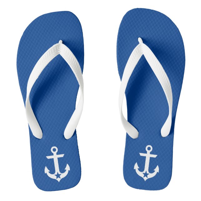 Nautical Star Anchor Blue and White Thongs (Footbed)