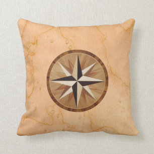 Nautical Star Light Wood Marquetry look Cushion