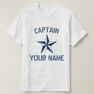 Nautical star navy blue white boat captain name T-Shirt