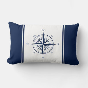 Nautical Star on Blue and White Lumbar Pillow