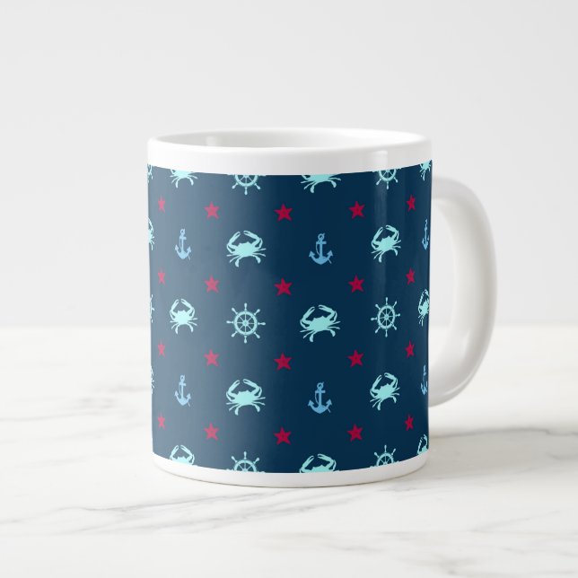 Nautical Star Pattern Large Coffee Mug (Front Right)