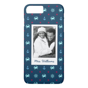 Nautical Star Pattern Your Photo & Name iPhone 8 Plus/7 Plus Case