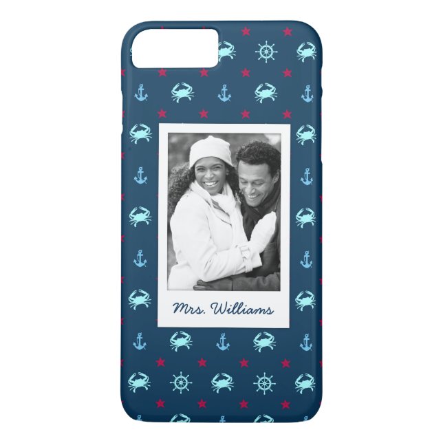 Nautical Star Pattern | Your Photo & Name Case-Mate iPhone Case (Back)