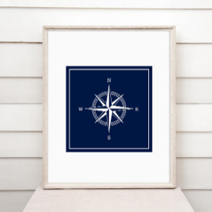 Nautical Star Poster - Navy Blue and White