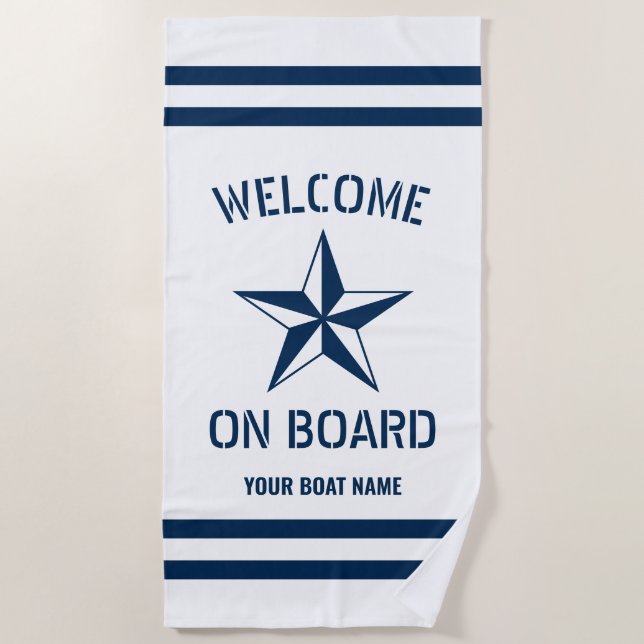 Nautical star welcome on board custom ship name beach towel (Front)