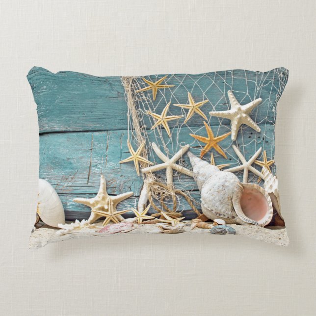 Nautical Starfish and Fisherman Net Decorative Cushion (Front)