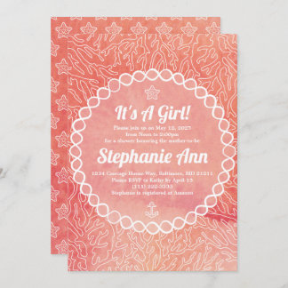 Nautical Starfish Baby Girl Baby Shower Invitation