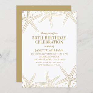Nautical Starfish Beach Adult 50th Birthday Party Invitation