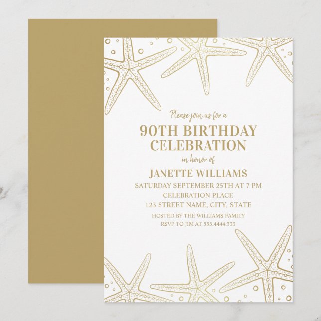 Nautical Starfish Beach Adult 90th Birthday Party Invitation (Front/Back)