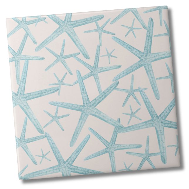 Nautical Starfish Beach House Ceramic Tile (Tan Taupe Teal Nautical Starfish Beach Pattern Ceramic Tile)