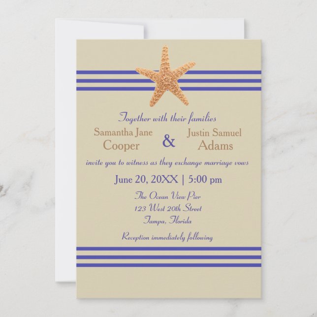 Nautical Starfish Beige - Wedding Invitation (Front)