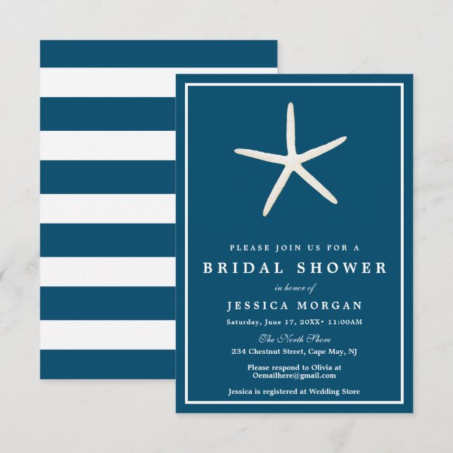 Nautical Starfish Bridal Shower Invitation Card (Front/Back)