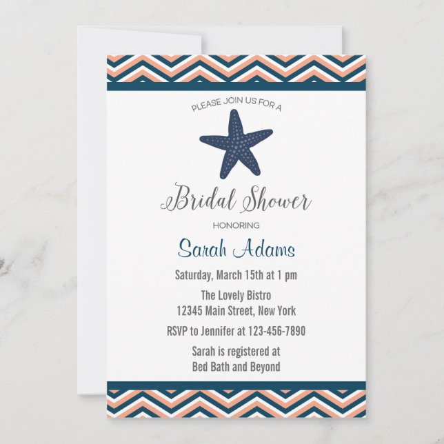 Nautical Starfish Chevron Bridal Shower Invitation (Front)
