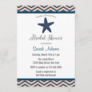 Nautical Starfish Chevron Bridal Shower Invitation