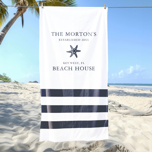 Nautical Starfish Family Beach House Beach Towel (Nautical Starfish Family Beach House Beach Towel)