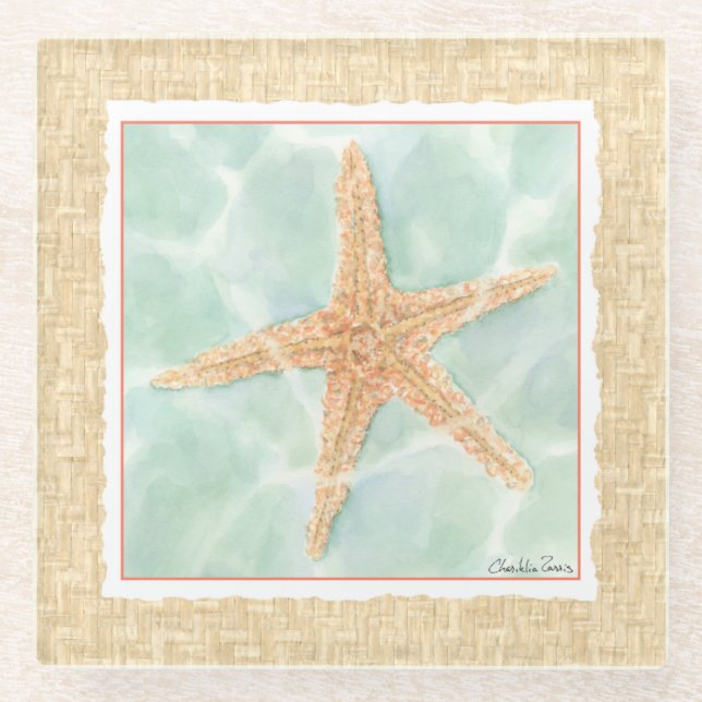 Nautical Starfish in Water Glass Coaster (Front)