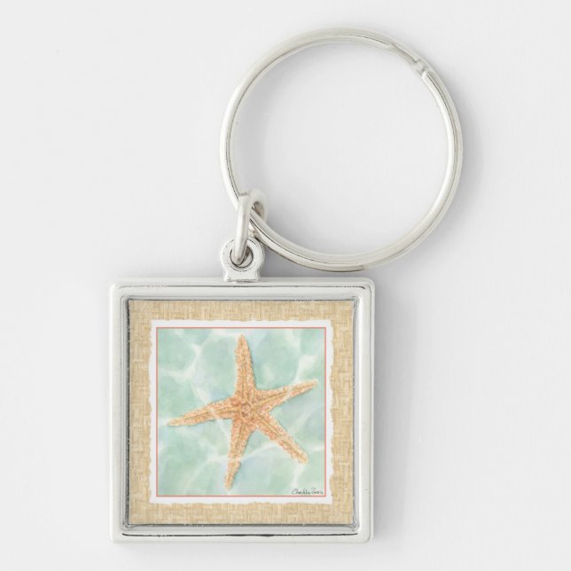 Nautical Starfish in Water Key Ring (Front)
