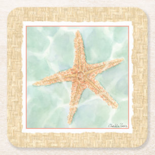 Nautical Starfish in Water Square Paper Coaster