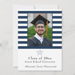 Nautical Starfish Modern Navy White stripe Announcement