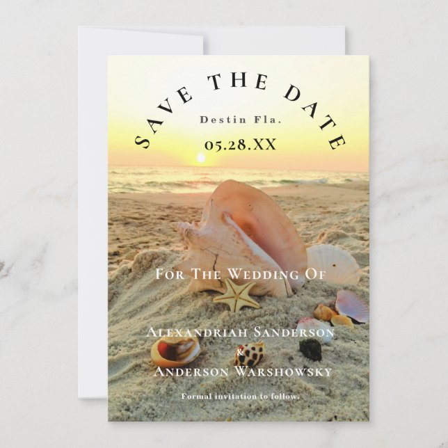 Nautical Starfish Name Beach Sunset Save the Date Invitation (Front)