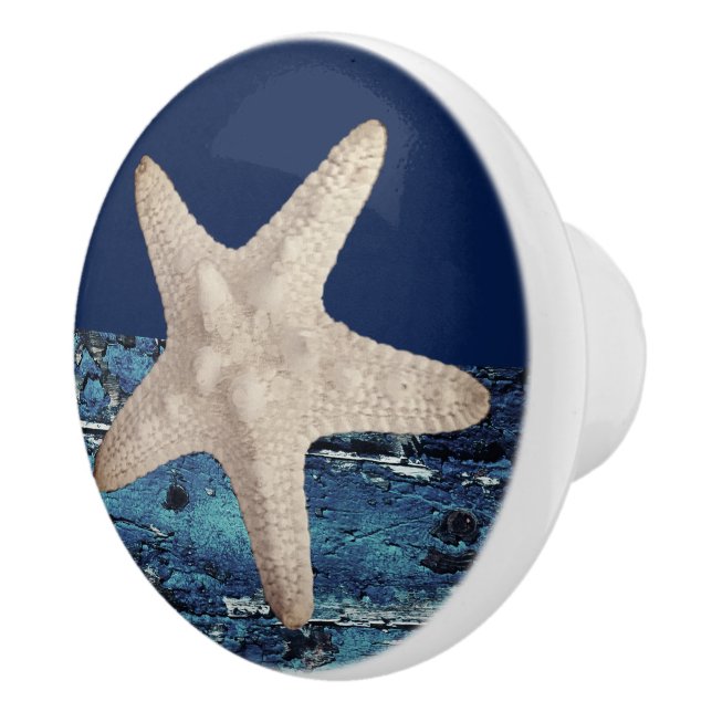 Nautical Starfish Navy Blue Beach Ceramic Knob (Right)