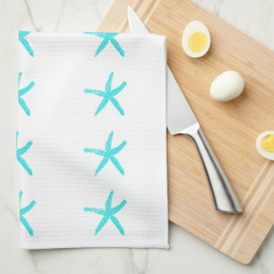 Nautical Starfish Patterns Sky Blue White Beach Tea Towel