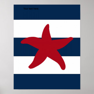 Nautical Starfish print red, navy and white