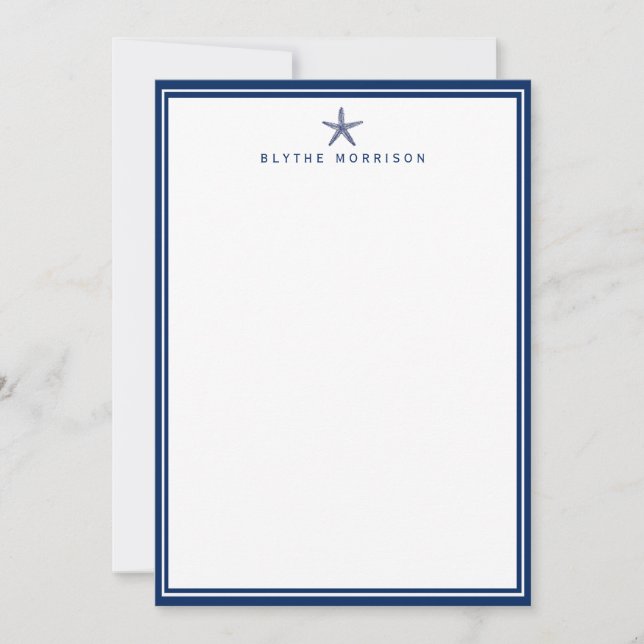 Nautical Starfish Quatrefoil Custom Stationery Note Card (Front)