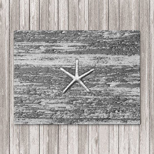 Nautical Starfish Weathered Driftwood Watercolor Doormat