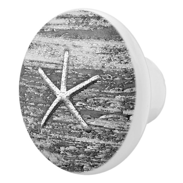 Nautical Starfish Weathered Wood Grey & White Ceramic Knob (Right)