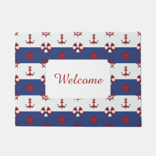 Nautical Stars And Stripes Pattern   Add Your Text Doormat