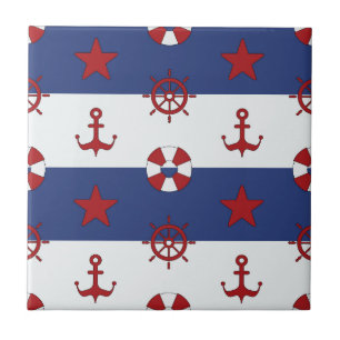 Nautical Stars And Stripes Pattern Ceramic Tile