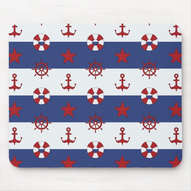Nautical Stars And Stripes Pattern Mouse Pad (Front)
