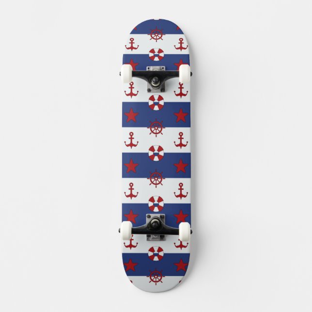 Nautical Stars And Stripes Pattern Skateboard (Front)