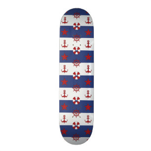 Nautical Stars And Stripes Pattern Skateboard