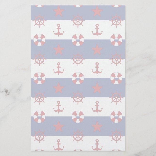 Nautical Stars And Stripes Pattern Stationery (Front)