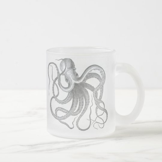 Nautical steampunk octopus frosted mug. frosted glass coffee mug