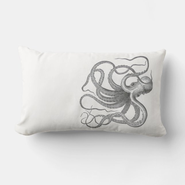 Nautical steampunk octopus Vintage book drawing Lumbar Cushion (Front)