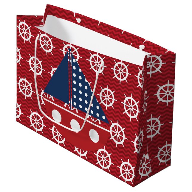 Nautical Steering Wheel Large Gift Bag (Front Angled)