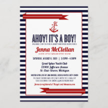 Nautical Stripe & Anchor Baby Shower Invitation