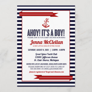 Nautical Stripe & Anchor Baby Shower Invitation