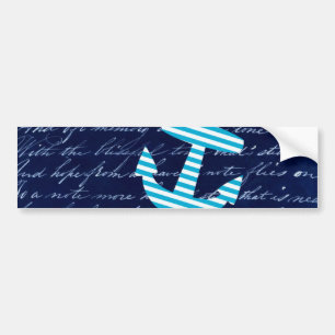 Nautical Stripe anchor handwriting design Bumper Sticker