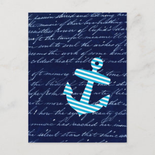 Nautical Stripe anchor handwriting design Postcard