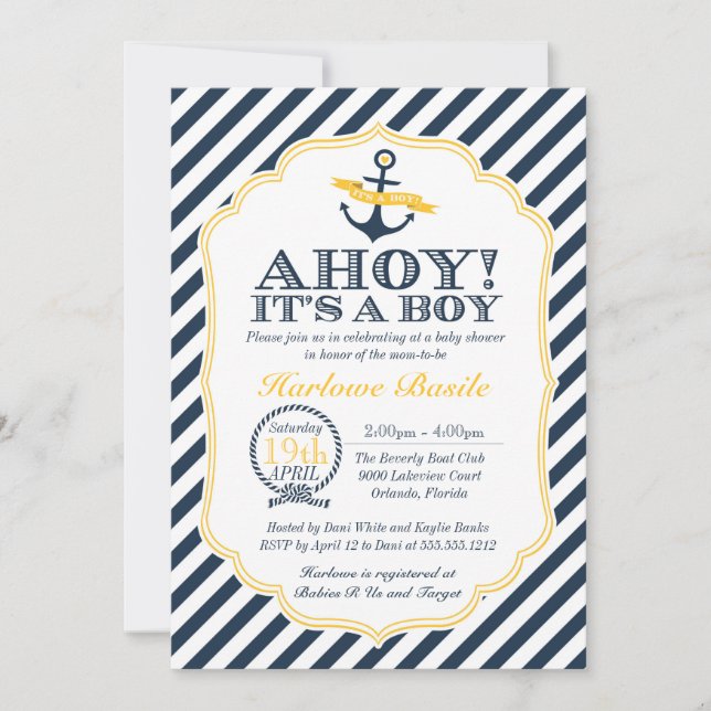 Nautical Stripe Baby Boy Shower Invitation (Front)