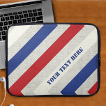 Nautical Stripe Laptop Sleeve<br><div class="desc">This bold nautical striped patterned laptop sleeve is ready for your personal text. Created in red,  white,  navy and grey with a stencil style font to compliment the look.. Choose your size in the dropdown menu.</div>