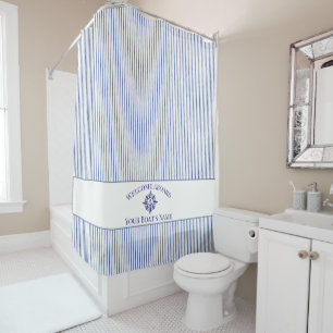  Nautical Stripe Monogram Boat Name Shower Curtain